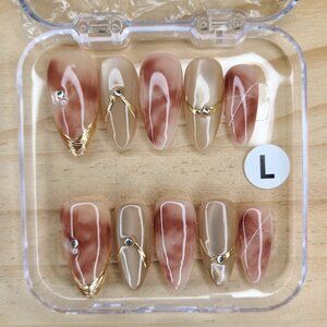 Glam Cat eye Marble Press-On Nail Set DIY Easy & Reusable At Home Manicure